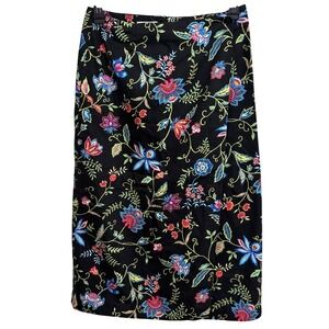 Talbots Women's Petites Black Spring Floral Print Midi Pencil Skirt Size 8